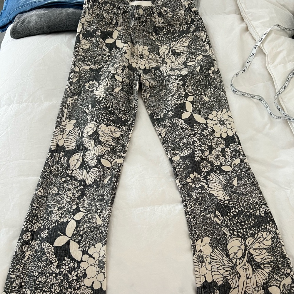 MOTHER Black and Cream Floral Ankle Pants - Picture 2 of 6